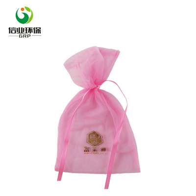 oem printing pink organza mesh brush cosmetics bags promotional