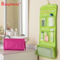 Classic Design Portable Hanging Organizer Bag Foldable Cosmetic Makeup Case Plain Color Toiletry Organizer for Travel